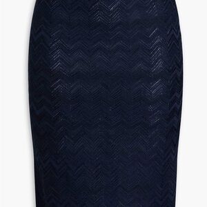 Missoni Elegant Crochet Knit Wool Blend Navy Blue Pencil Skirt